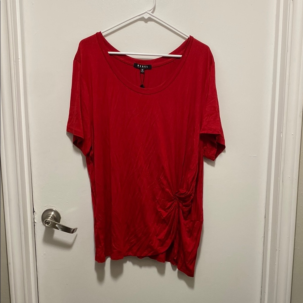 Vibrant Red Ruched Blouse with Short Sleeves